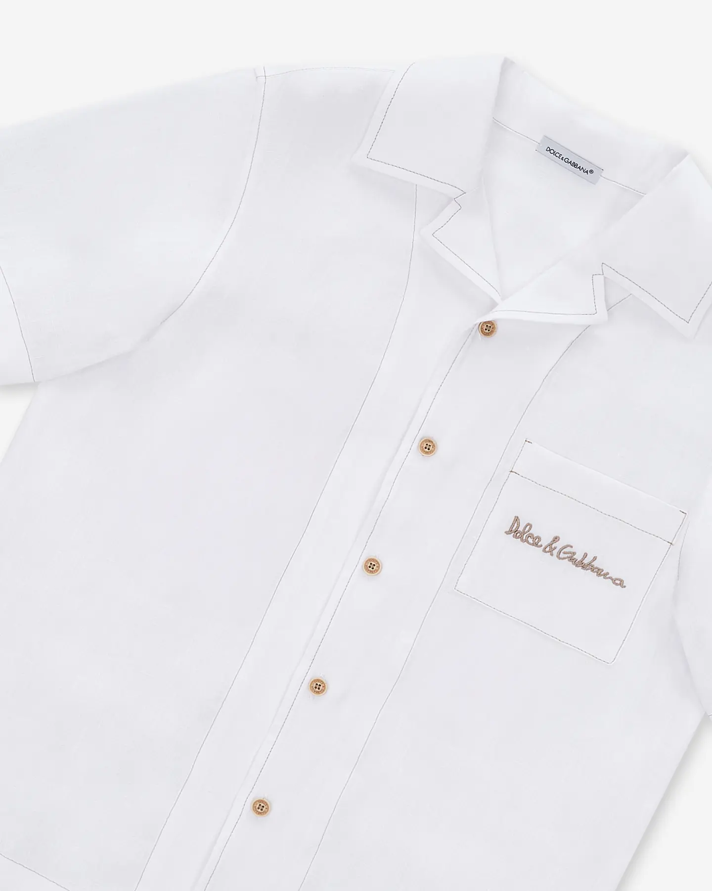 Рубашка из неэластичного льна с логотипом Dolce&Gabbana — 3